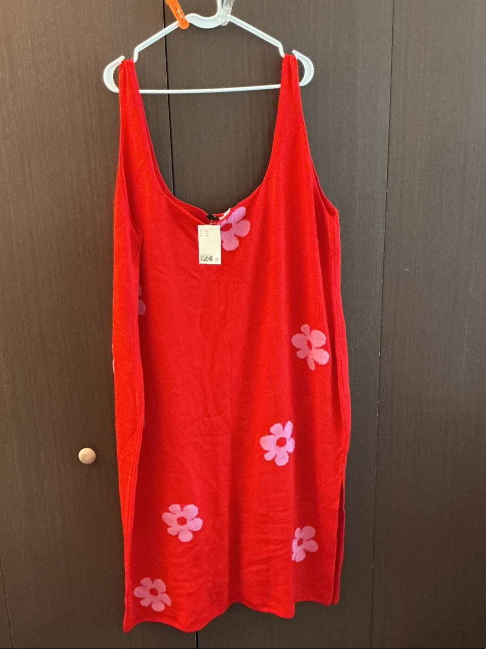 H&M Red Knit Tank Dress with Pink Floral Appliqués